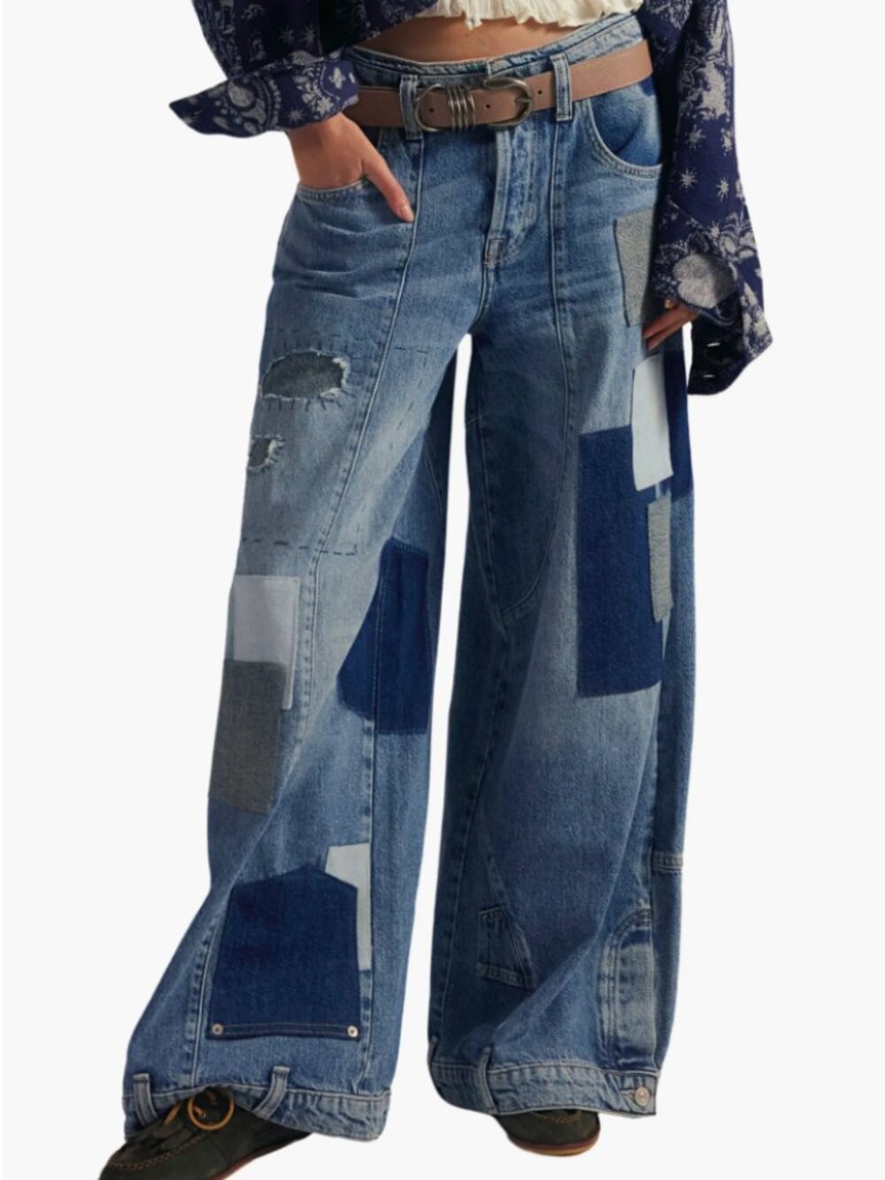 NWT Free People "We the People" Head Over Heels Patchwork Jeans (Size 26)